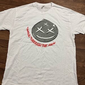 White Graphic T-Shirt with Gray and Red Design